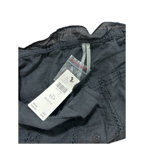 New ANTHROPOLOGIE Puff Sleeve Eyelet Button UP Top Black Size XS Petite - Picture 6 of 8